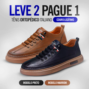 LEVE 2 PAGUE 1 - Tênis Ortopédico Italiano de Couro Legitimo