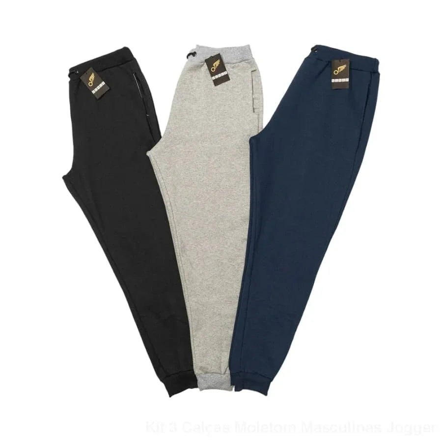Kit 3 Calças Moletom Masculinas Jogger